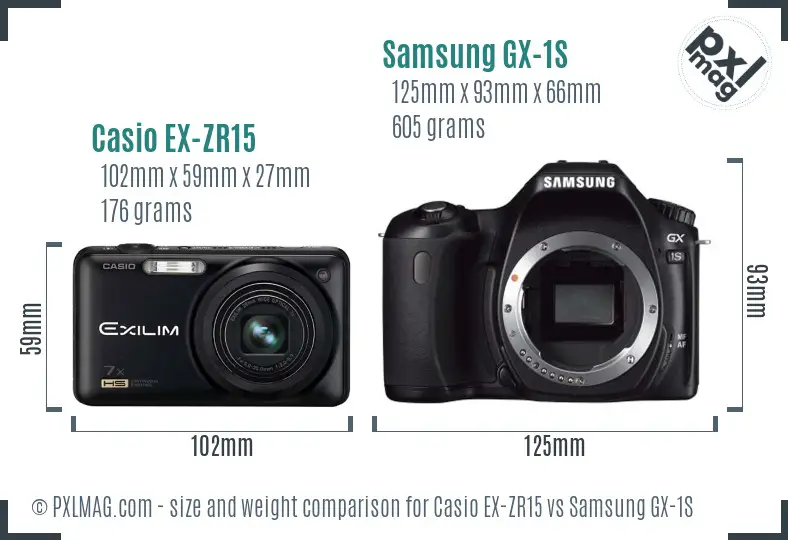 Casio EX-ZR15 vs Samsung GX-1S size comparison