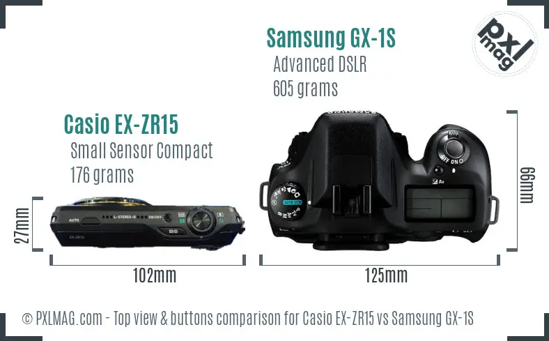 Casio EX-ZR15 vs Samsung GX-1S top view buttons comparison