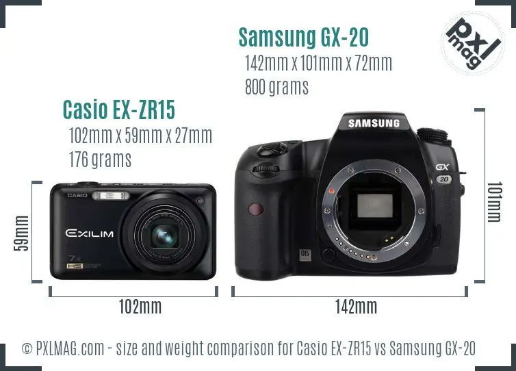 Casio EX-ZR15 vs Samsung GX-20 size comparison