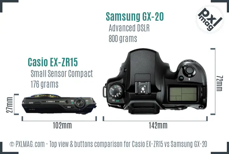 Casio EX-ZR15 vs Samsung GX-20 top view buttons comparison