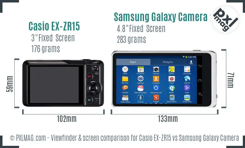 Casio EX-ZR15 vs Samsung Galaxy Camera 2 Screen and Viewfinder comparison