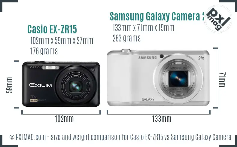Casio EX-ZR15 vs Samsung Galaxy Camera 2 size comparison