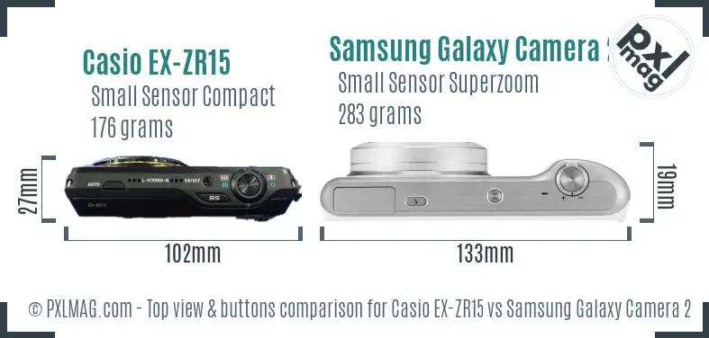 Casio EX-ZR15 vs Samsung Galaxy Camera 2 top view buttons comparison