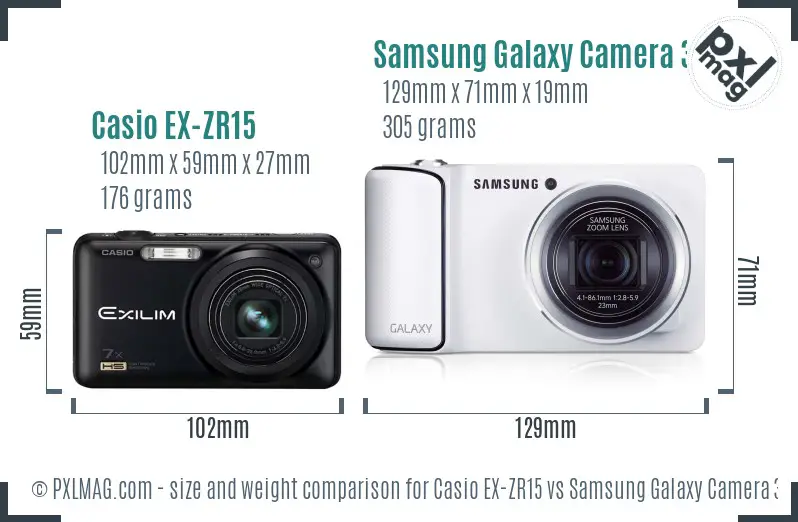 Casio EX-ZR15 vs Samsung Galaxy Camera 3G size comparison