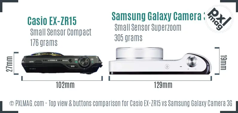 Casio EX-ZR15 vs Samsung Galaxy Camera 3G top view buttons comparison