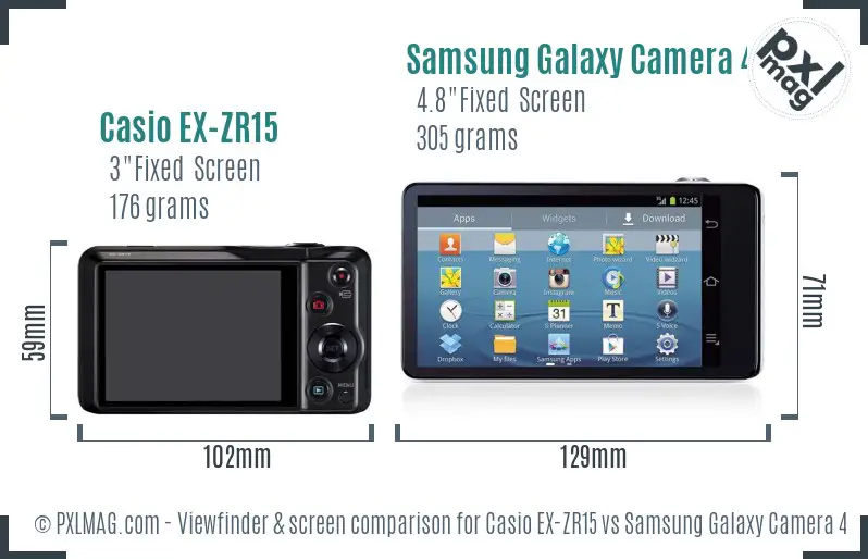 Casio EX-ZR15 vs Samsung Galaxy Camera 4G Screen and Viewfinder comparison