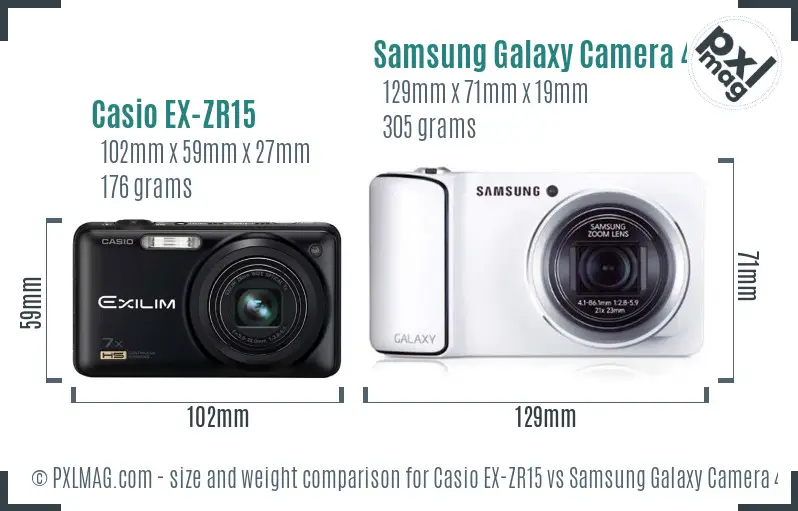 Casio EX-ZR15 vs Samsung Galaxy Camera 4G size comparison