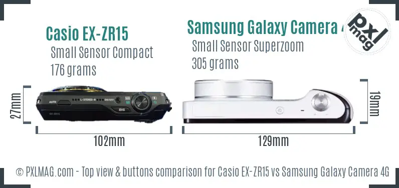 Casio EX-ZR15 vs Samsung Galaxy Camera 4G top view buttons comparison