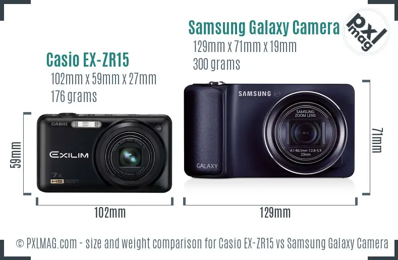 Casio EX-ZR15 vs Samsung Galaxy Camera size comparison