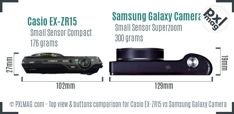 Casio EX-ZR15 vs Samsung Galaxy Camera top view buttons comparison
