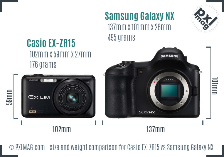 Casio EX-ZR15 vs Samsung Galaxy NX size comparison