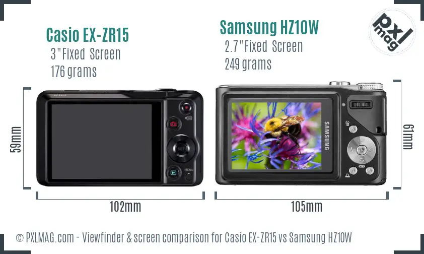 Casio EX-ZR15 vs Samsung HZ10W Screen and Viewfinder comparison