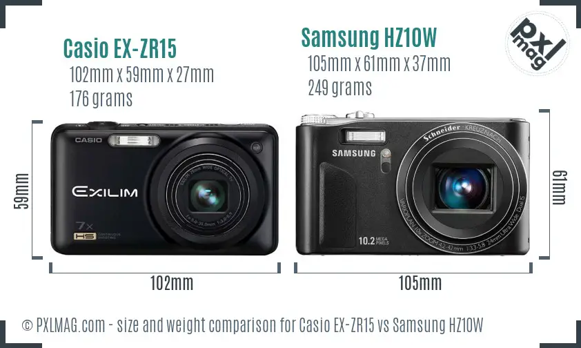 Casio EX-ZR15 vs Samsung HZ10W size comparison