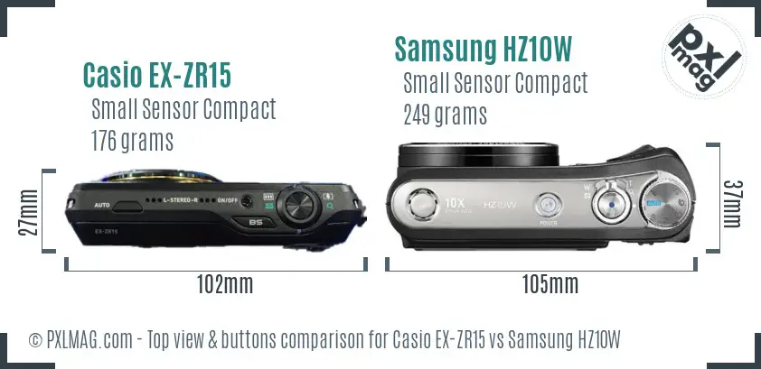 Casio EX-ZR15 vs Samsung HZ10W top view buttons comparison