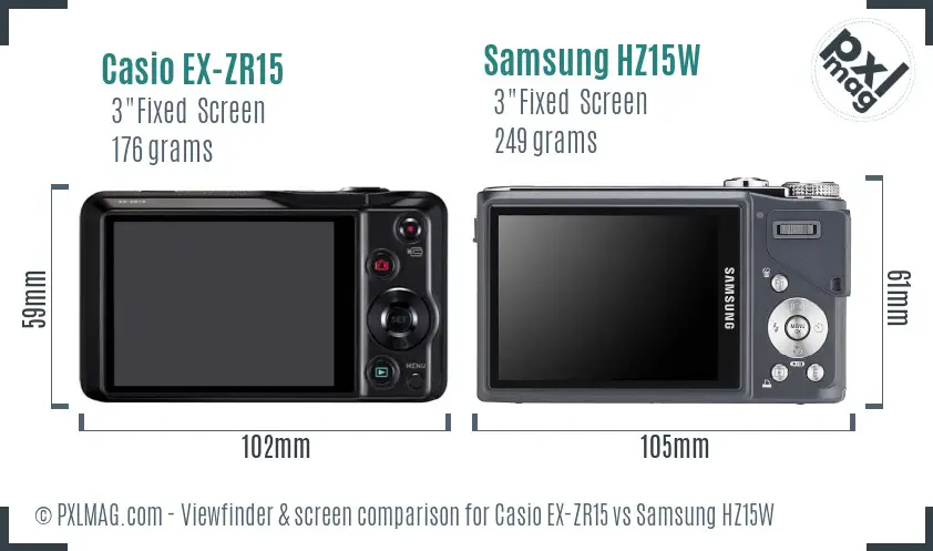 Casio EX-ZR15 vs Samsung HZ15W Screen and Viewfinder comparison