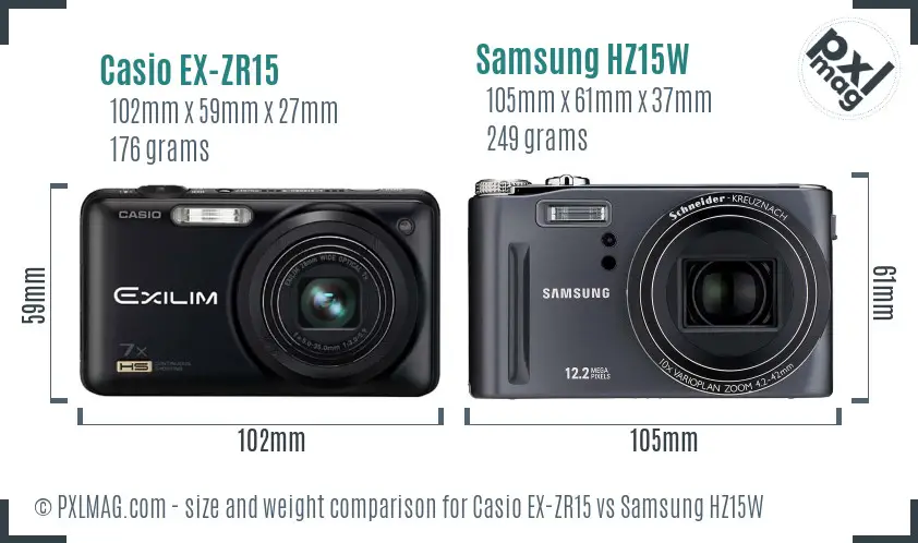 Casio EX-ZR15 vs Samsung HZ15W size comparison