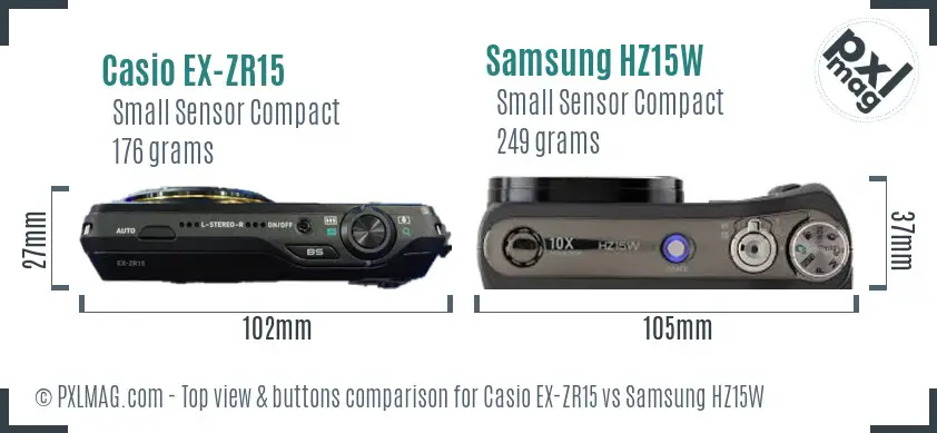 Casio EX-ZR15 vs Samsung HZ15W top view buttons comparison