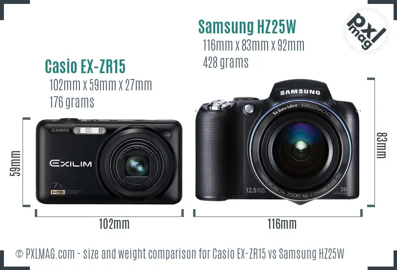 Casio EX-ZR15 vs Samsung HZ25W size comparison