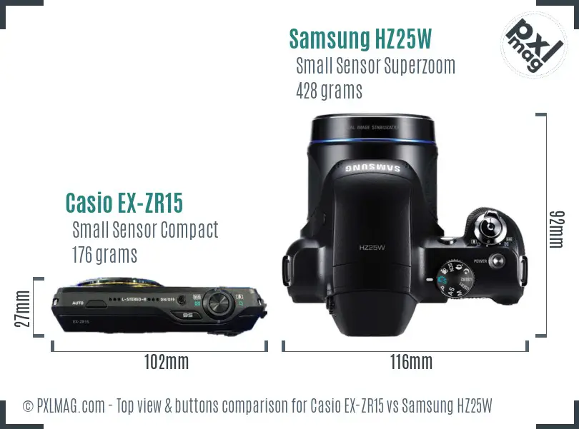 Casio EX-ZR15 vs Samsung HZ25W top view buttons comparison