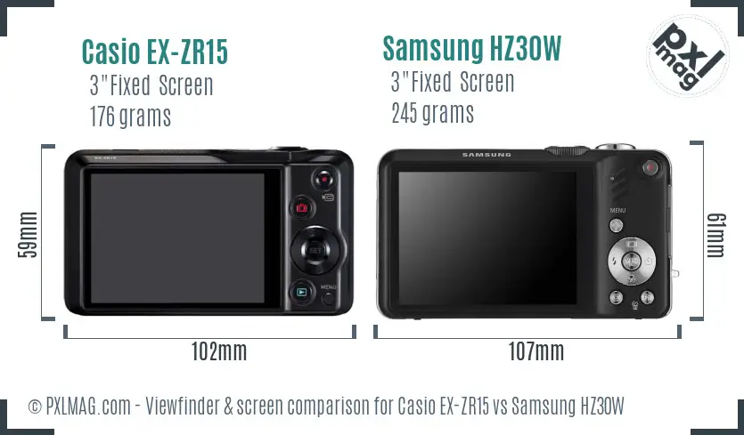 Casio EX-ZR15 vs Samsung HZ30W Screen and Viewfinder comparison