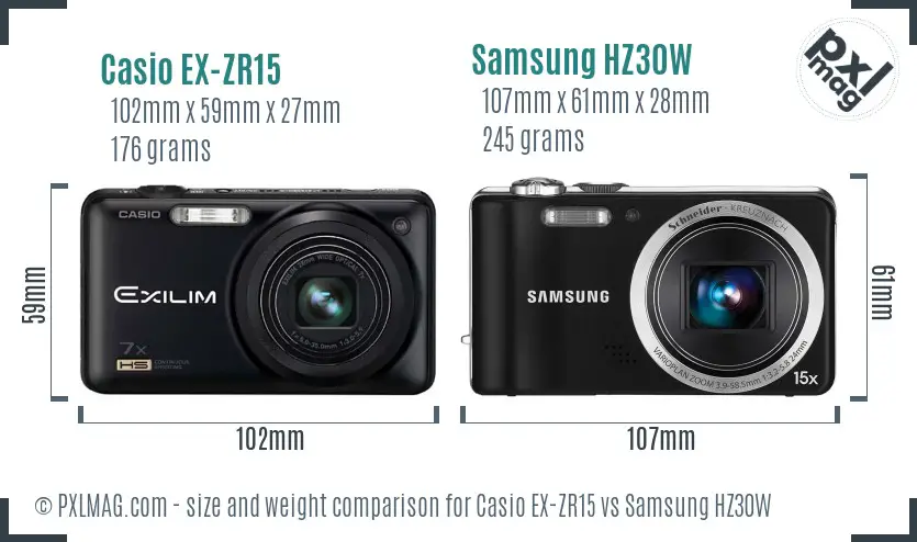 Casio EX-ZR15 vs Samsung HZ30W size comparison