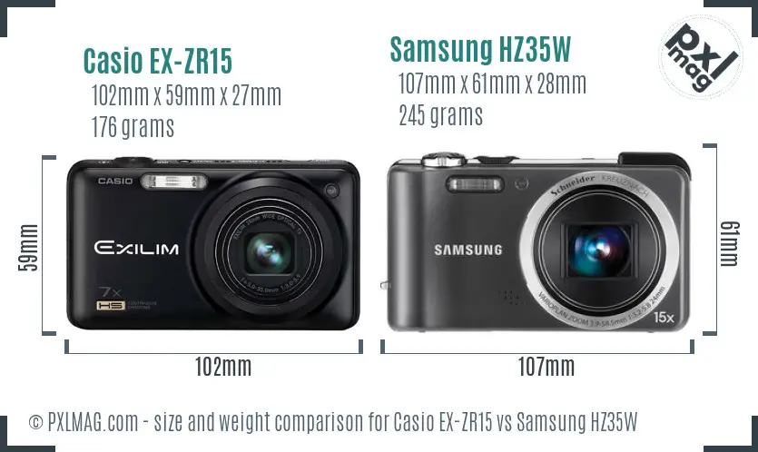 Casio EX-ZR15 vs Samsung HZ35W size comparison Casio EX-ZR15 vs Samsung HZ35W size comparison