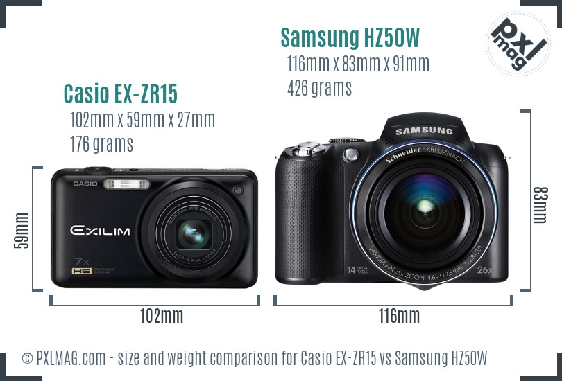 Casio EX-ZR15 vs Samsung HZ50W size comparison Casio EX-ZR15 vs Samsung HZ50W size comparison