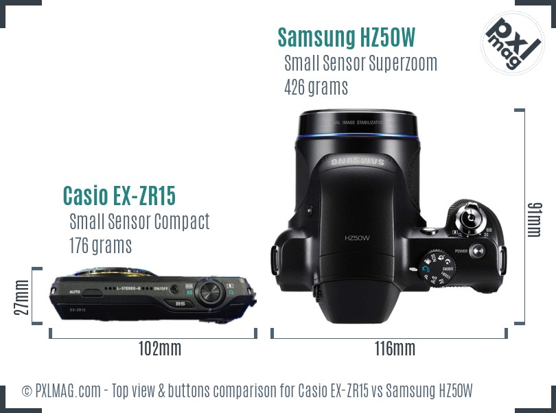 Casio EX-ZR15 vs Samsung HZ50W top view buttons comparison