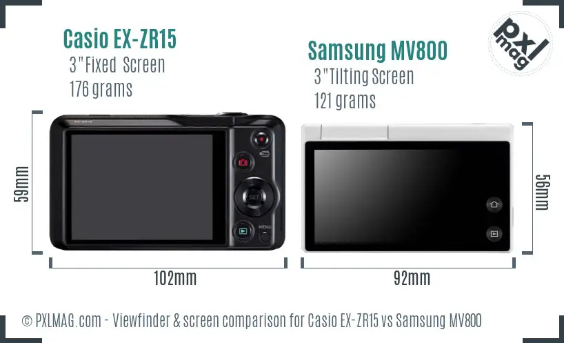 Casio EX-ZR15 vs Samsung MV800 Screen and Viewfinder comparison