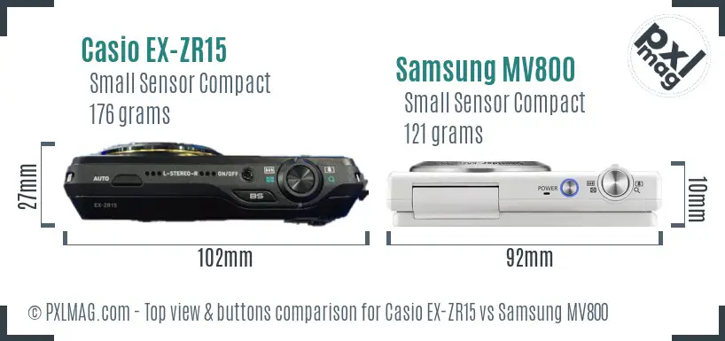 Casio EX-ZR15 vs Samsung MV800 top view buttons comparison