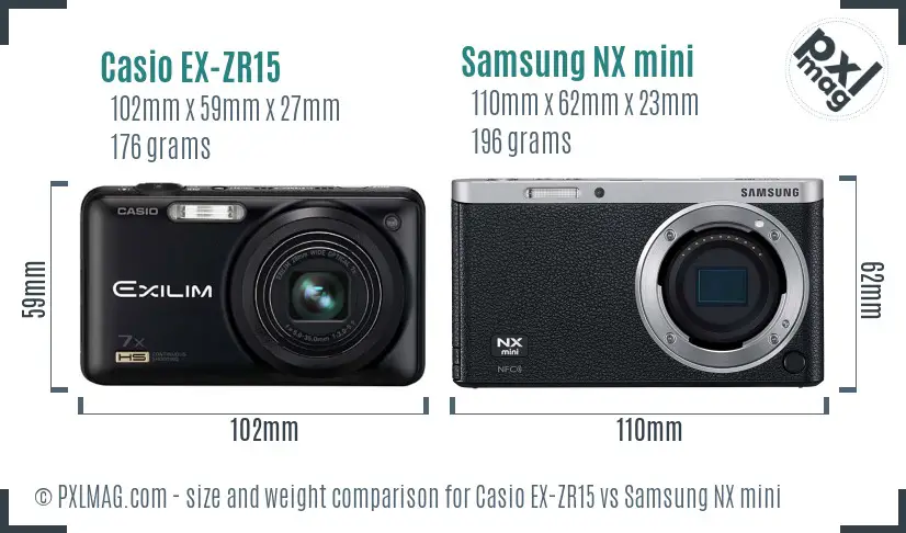 Casio EX-ZR15 vs Samsung NX mini size comparison Casio EX-ZR15 vs Samsung NX mini size comparison