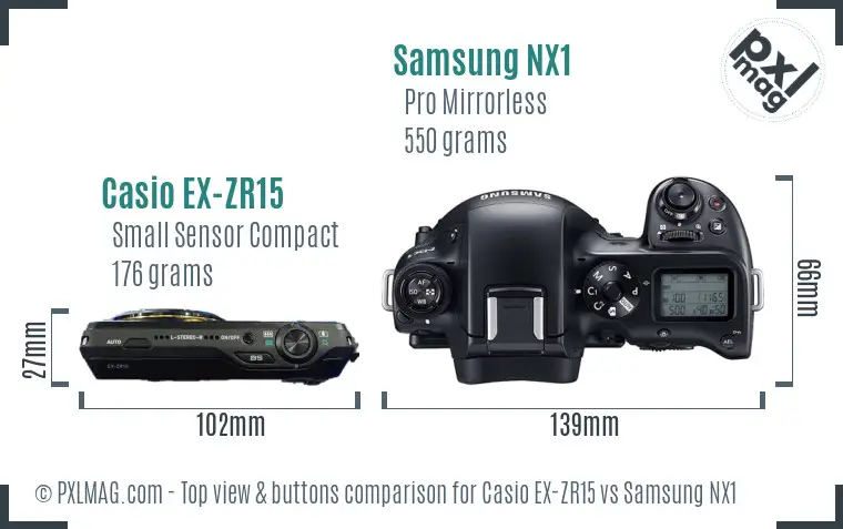 Casio EX-ZR15 vs Samsung NX1 top view buttons comparison