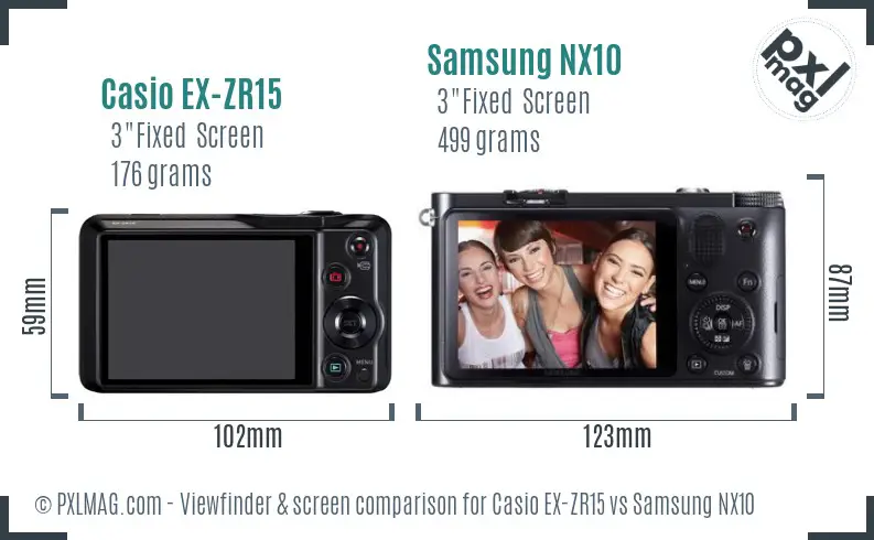 Casio EX-ZR15 vs Samsung NX10 Screen and Viewfinder comparison