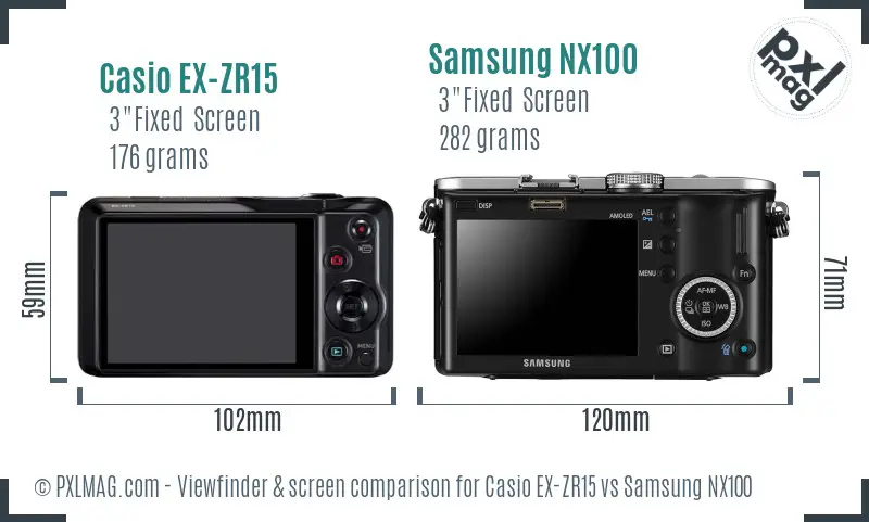 Casio EX-ZR15 vs Samsung NX100 Screen and Viewfinder comparison