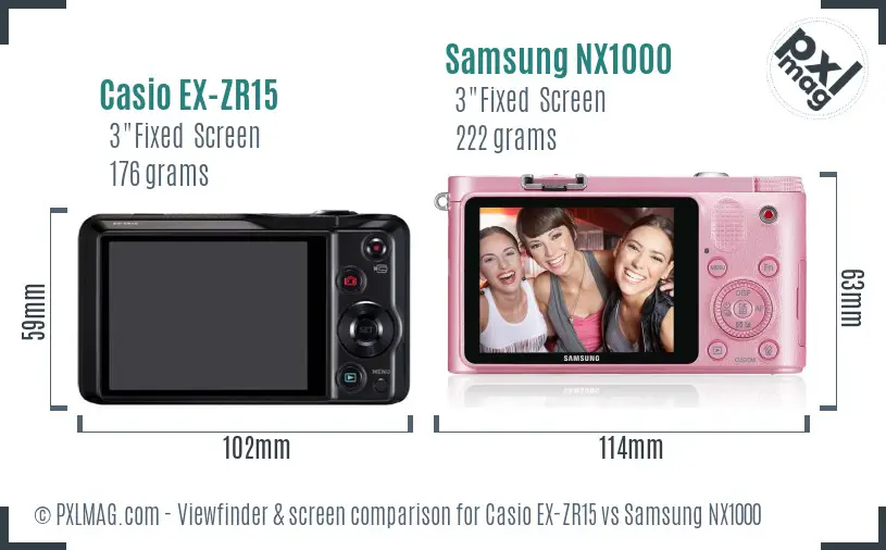 Casio EX-ZR15 vs Samsung NX1000 Screen and Viewfinder comparison