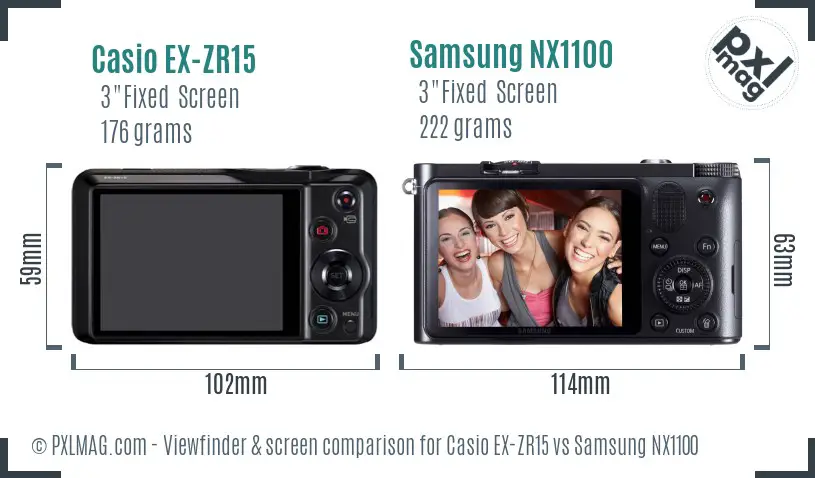 Casio EX-ZR15 vs Samsung NX1100 Screen and Viewfinder comparison Casio EX-ZR15 vs Samsung NX1100 Screen and Viewfinder comparison