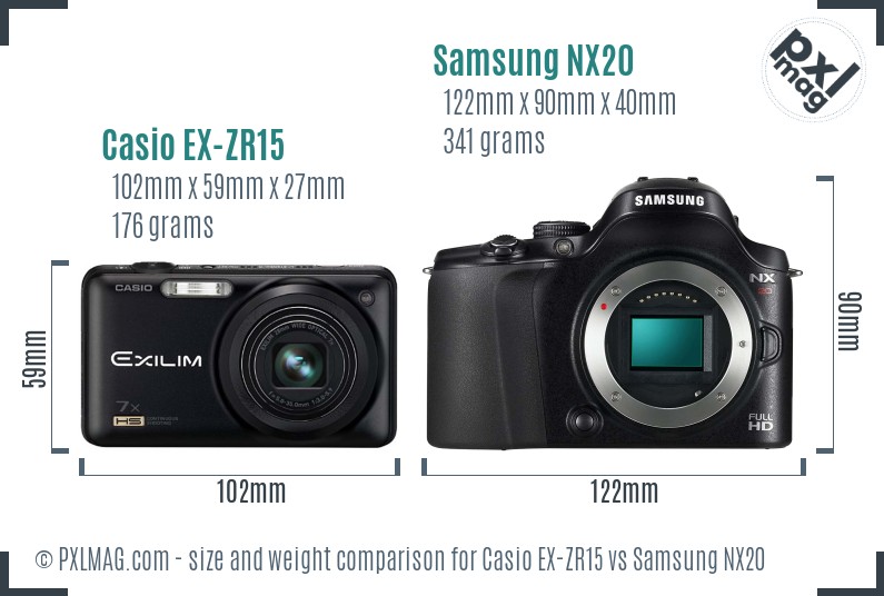 Casio EX-ZR15 vs Samsung NX20 size comparison