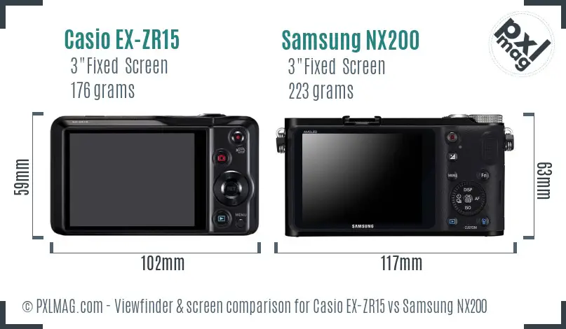 Casio EX-ZR15 vs Samsung NX200 Screen and Viewfinder comparison