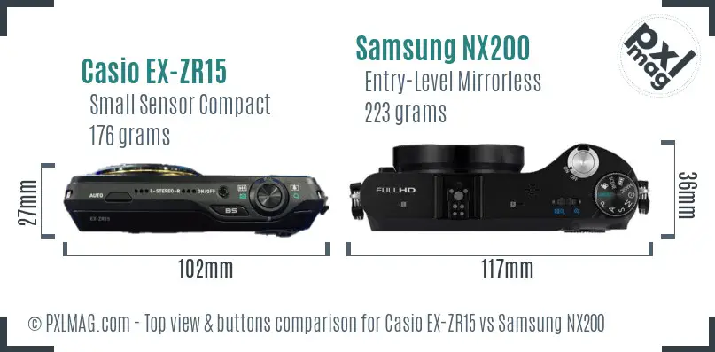 Casio EX-ZR15 vs Samsung NX200 top view buttons comparison