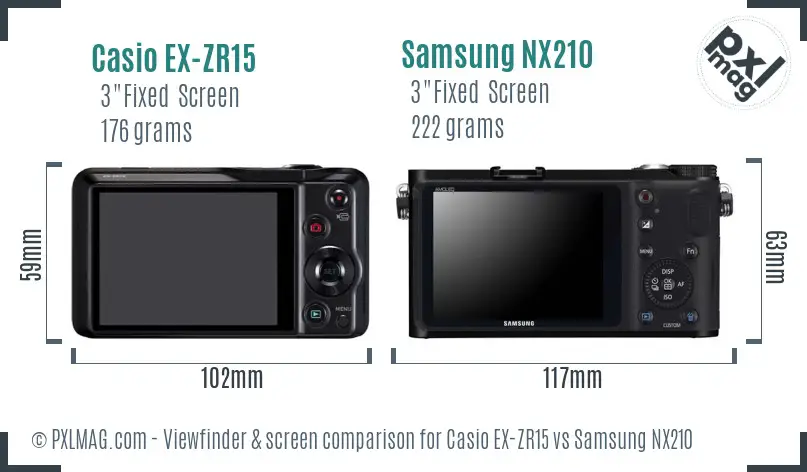 Casio EX-ZR15 vs Samsung NX210 Screen and Viewfinder comparison