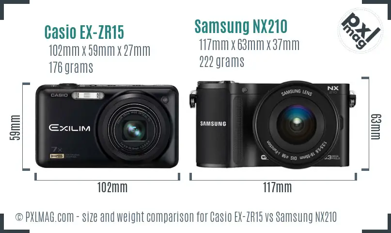 Casio EX-ZR15 vs Samsung NX210 size comparison