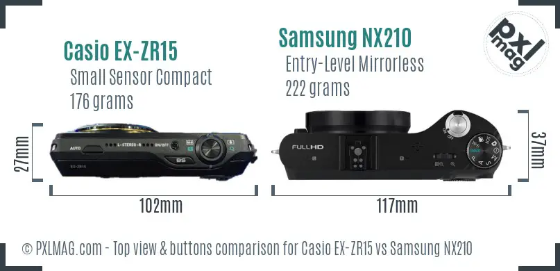 Casio EX-ZR15 vs Samsung NX210 top view buttons comparison
