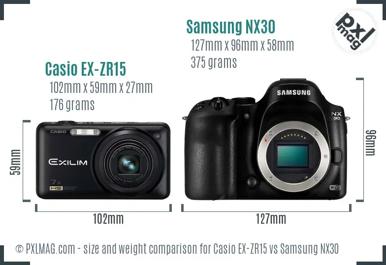 Casio EX-ZR15 vs Samsung NX30 size comparison