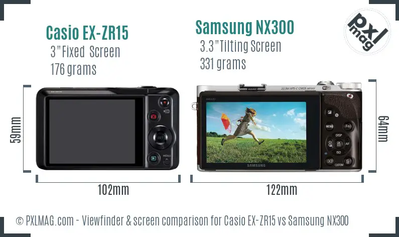 Casio EX-ZR15 vs Samsung NX300 Screen and Viewfinder comparison