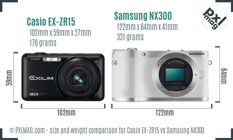 Casio EX-ZR15 vs Samsung NX300 size comparison