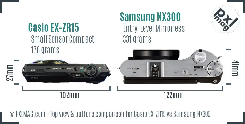 Casio EX-ZR15 vs Samsung NX300 top view buttons comparison