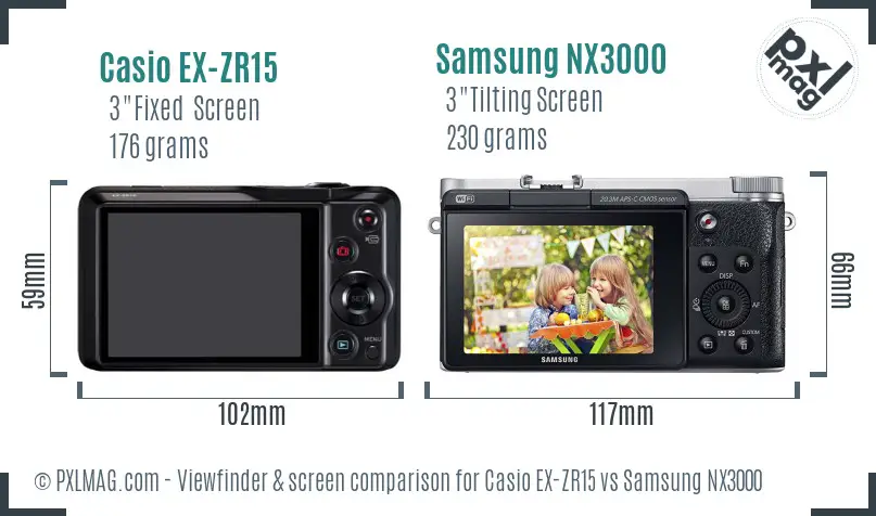 Casio EX-ZR15 vs Samsung NX3000 Screen and Viewfinder comparison