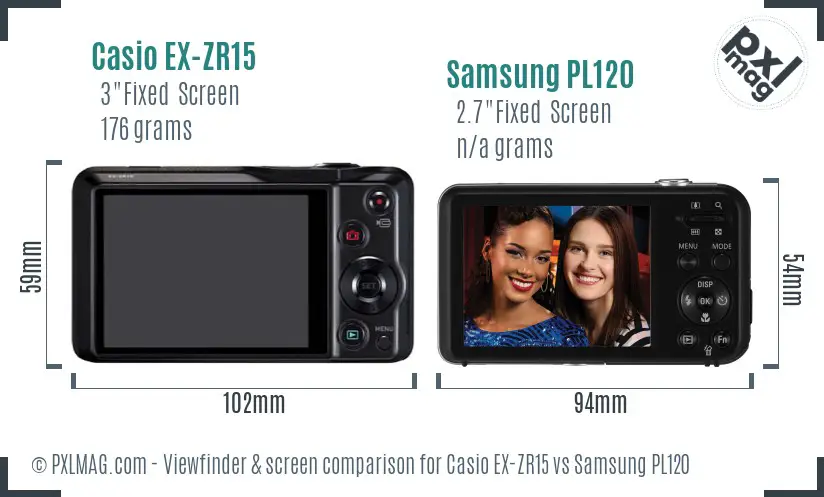 Casio EX-ZR15 vs Samsung PL120 Screen and Viewfinder comparison