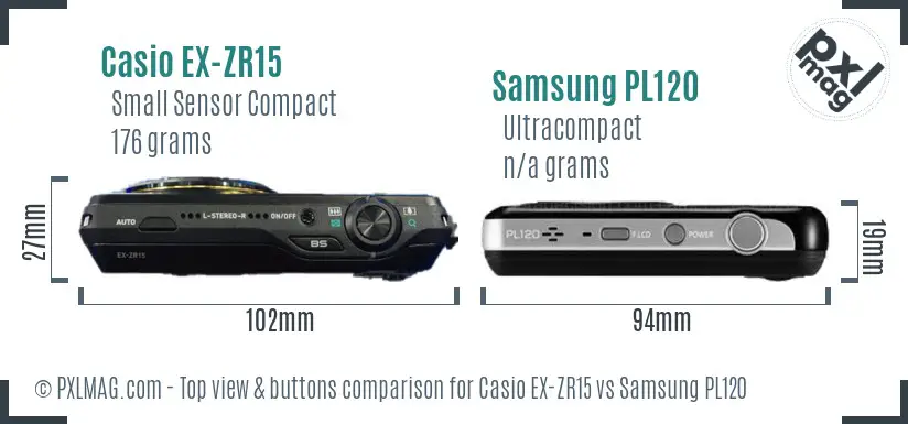 Casio EX-ZR15 vs Samsung PL120 top view buttons comparison