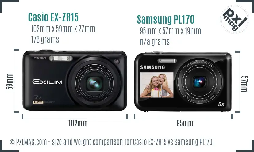 Casio EX-ZR15 vs Samsung PL170 size comparison